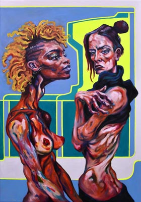 Figurative, expressive and colorful painting mostly showing portraits, the human body and figure.